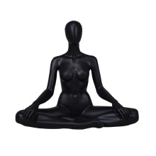 Fashion design abstract face sitting black fiberglass sports female yoga mannequin for sale